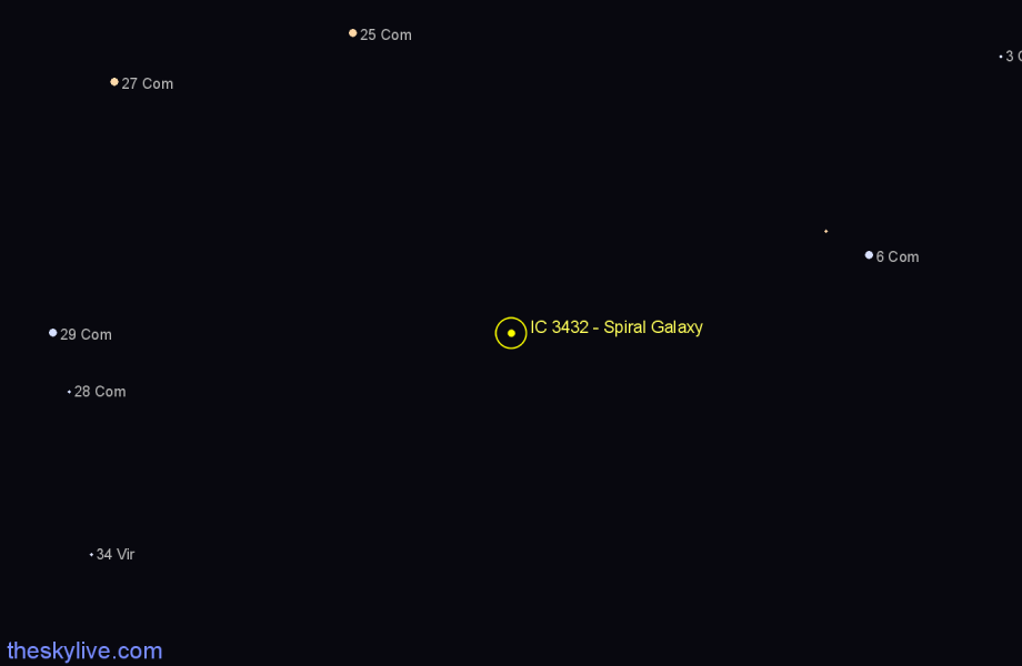 Finder chart IC 3432 - Spiral Galaxy in Coma Berenices star