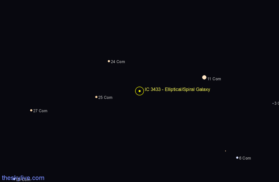 Finder chart IC 3433 - Elliptical/Spiral Galaxy in Coma Berenices star