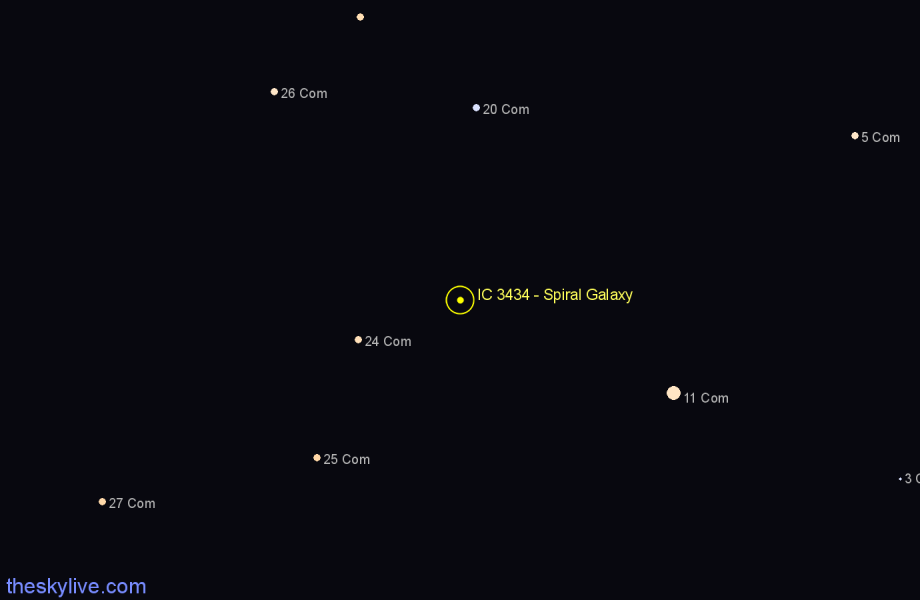 Finder chart IC 3434 - Spiral Galaxy in Coma Berenices star