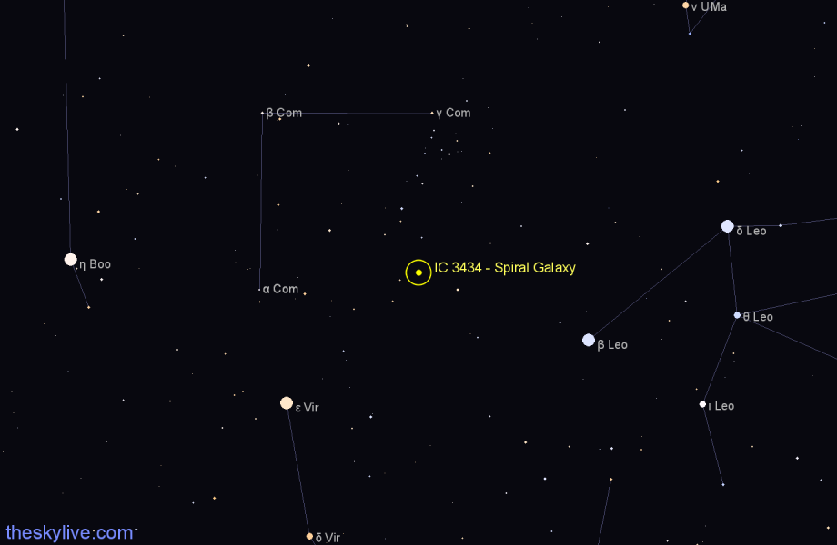 Finder chart IC 3434 - Spiral Galaxy in Coma Berenices star