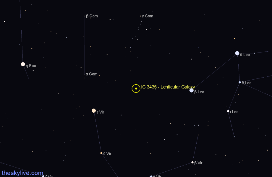 Finder chart IC 3435 - Lenticular Galaxy in Coma Berenices star