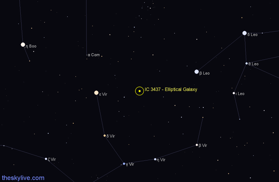 Finder chart IC 3437 - Elliptical Galaxy in Virgo star