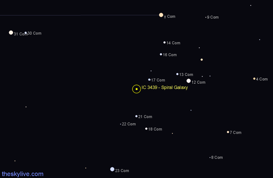 Finder chart IC 3439 - Spiral Galaxy in Coma Berenices star