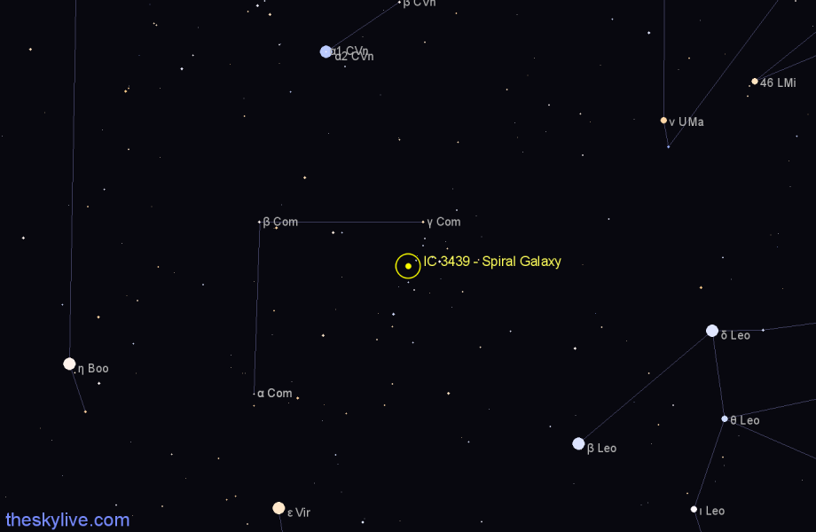 Finder chart IC 3439 - Spiral Galaxy in Coma Berenices star