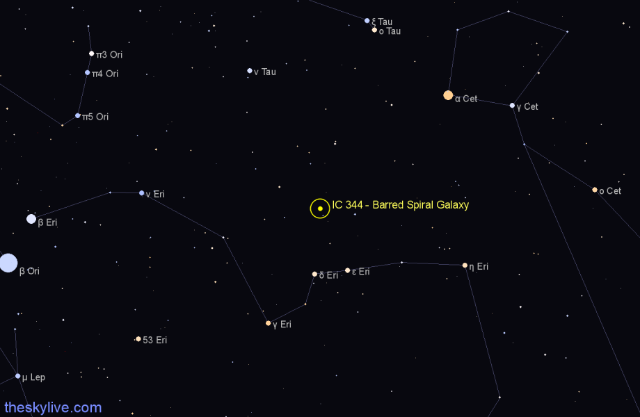 Finder chart IC 344 - Barred Spiral Galaxy in Eridanus star