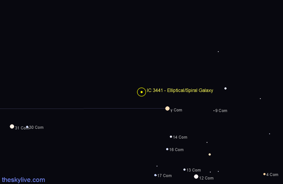 Finder chart IC 3441 - Elliptical/Spiral Galaxy in Coma Berenices star