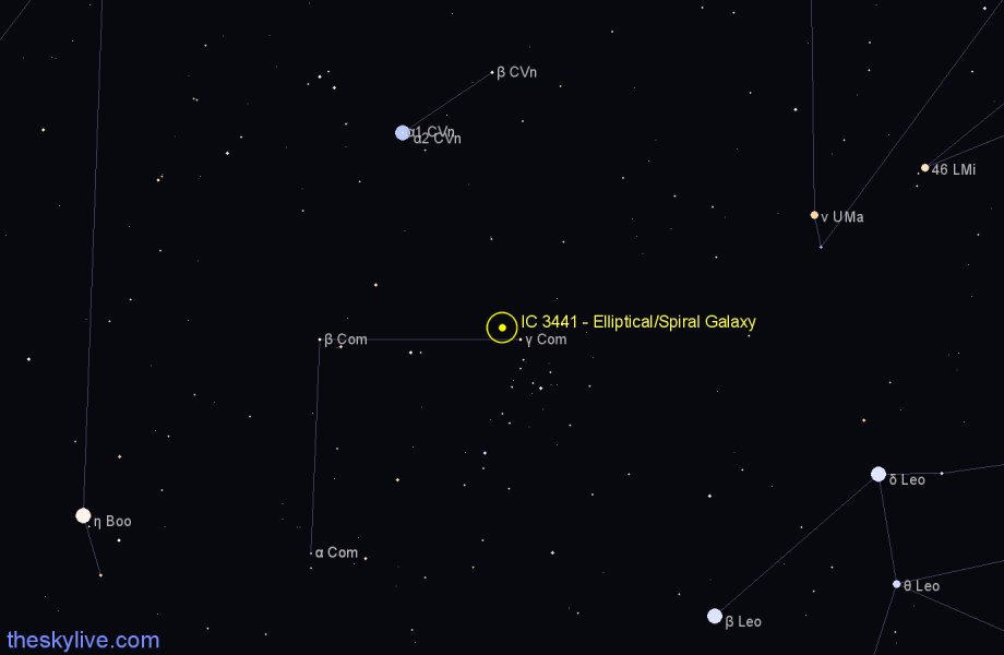 Finder chart IC 3441 - Elliptical/Spiral Galaxy in Coma Berenices star