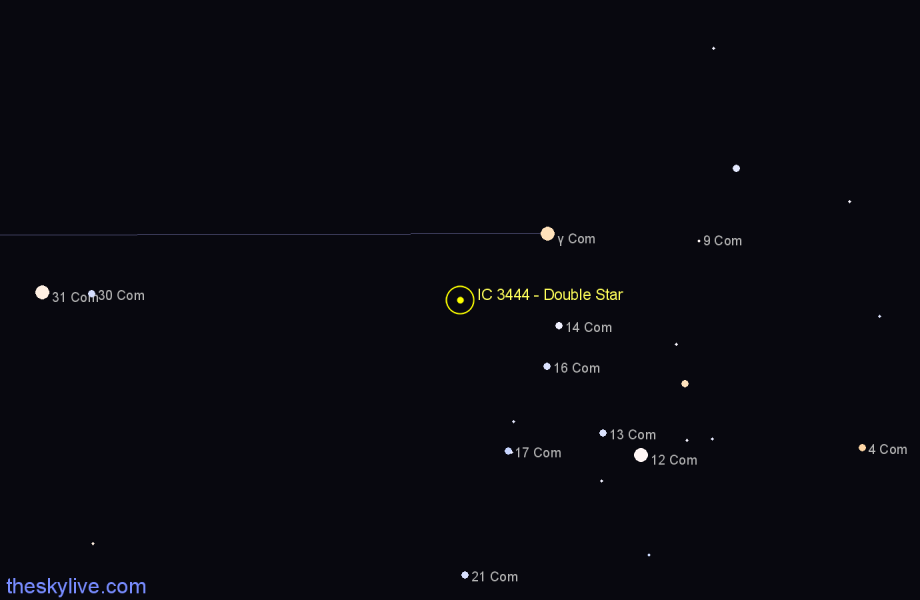 Finder chart IC 3444 - Double Star in Coma Berenices star