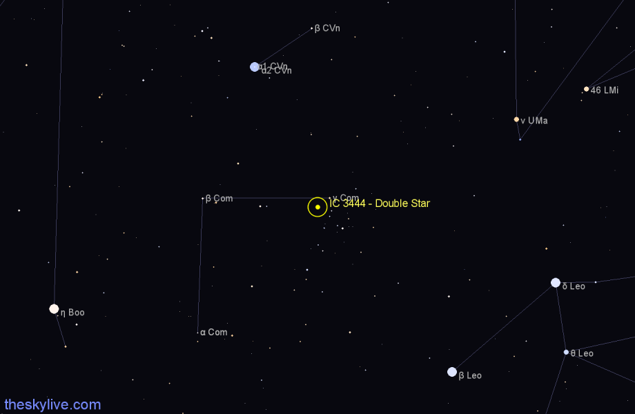 Finder chart IC 3444 - Double Star in Coma Berenices star