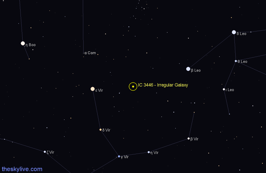 Finder chart IC 3446 - Irregular Galaxy in Virgo star