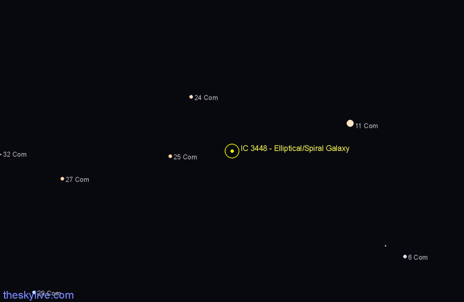 Finder chart IC 3448 - Elliptical/Spiral Galaxy in Coma Berenices star