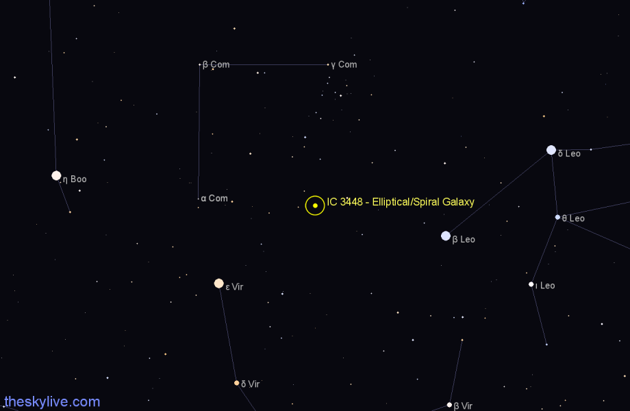 Finder chart IC 3448 - Elliptical/Spiral Galaxy in Coma Berenices star