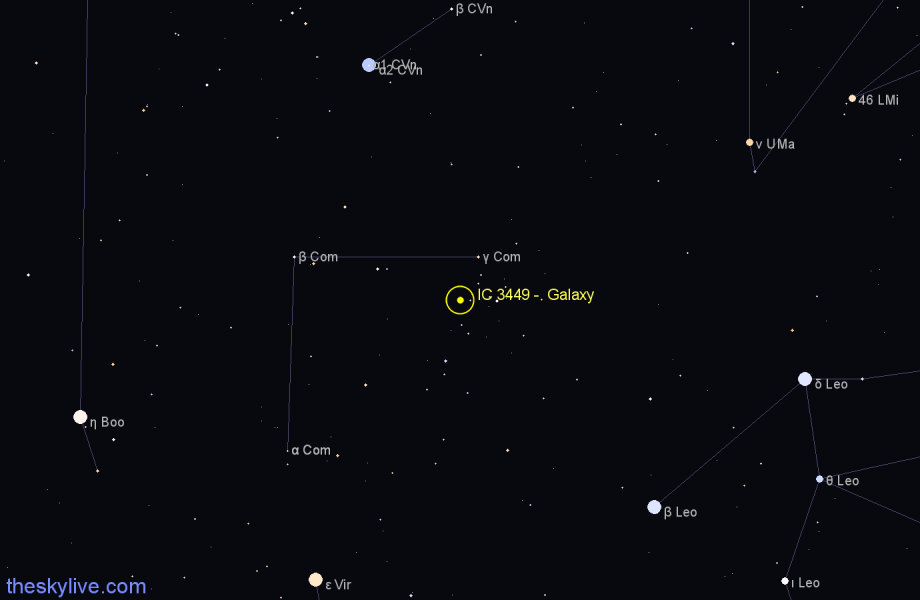 Finder chart IC 3449 - Galaxy in Coma Berenices star