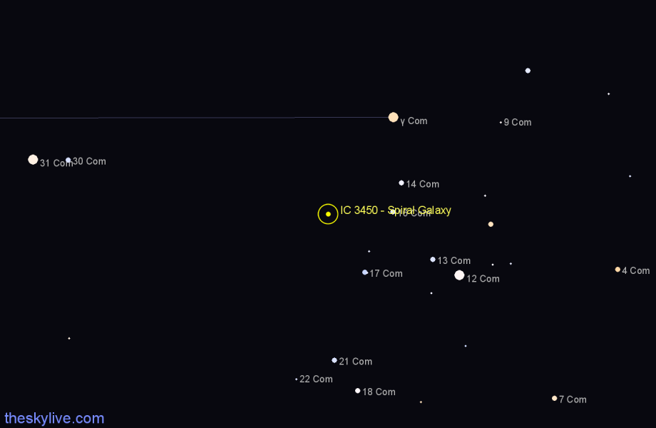 Finder chart IC 3450 - Spiral Galaxy in Coma Berenices star