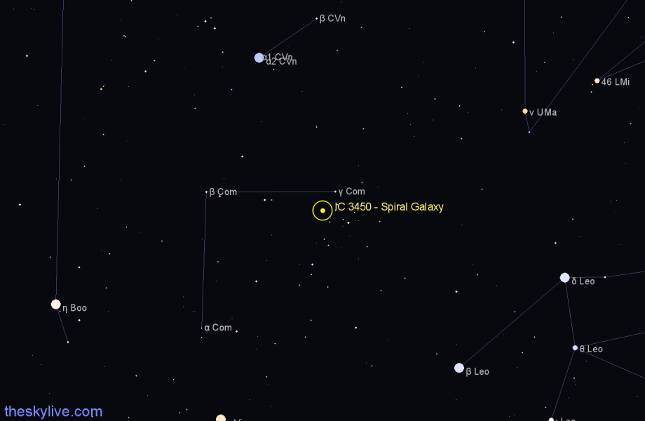 Finder chart IC 3450 - Spiral Galaxy in Coma Berenices star