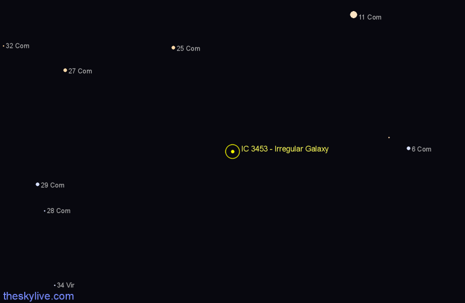 Finder chart IC 3453 - Irregular Galaxy in Coma Berenices star