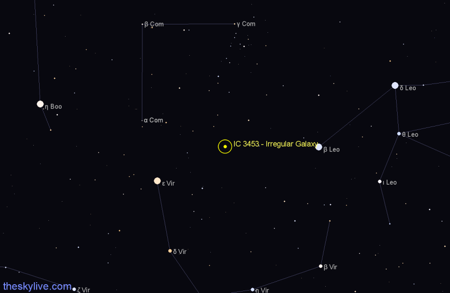 Finder chart IC 3453 - Irregular Galaxy in Coma Berenices star