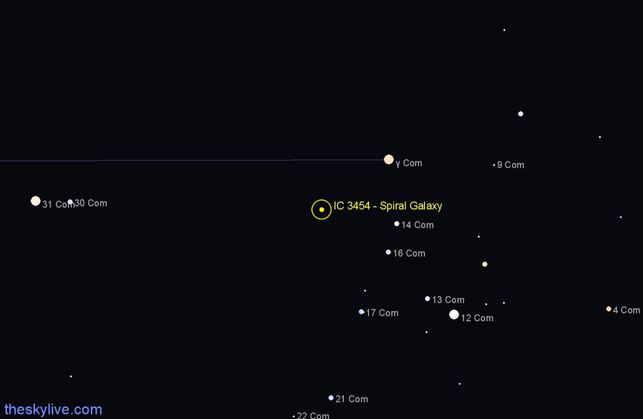 Finder chart IC 3454 - Spiral Galaxy in Coma Berenices star