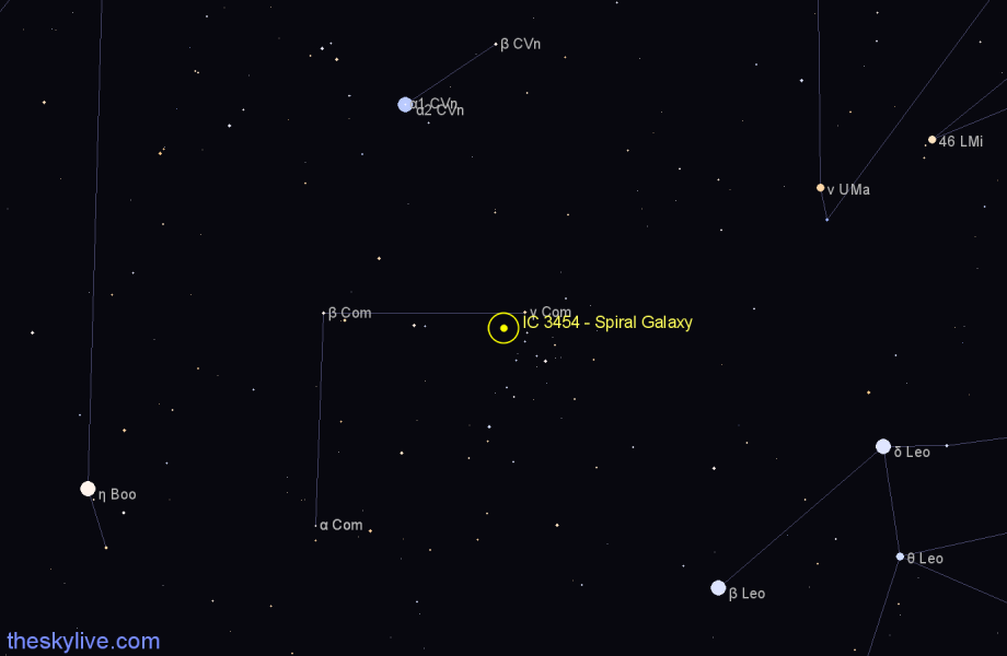 Finder chart IC 3454 - Spiral Galaxy in Coma Berenices star