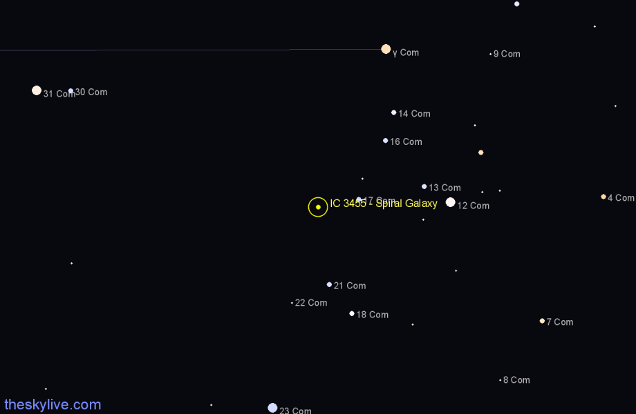 Finder chart IC 3455 - Spiral Galaxy in Coma Berenices star