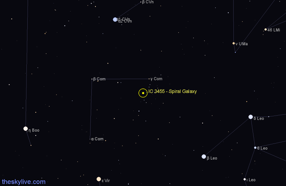 Finder chart IC 3455 - Spiral Galaxy in Coma Berenices star