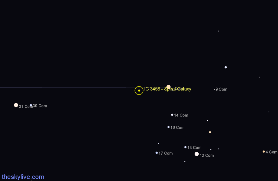 Finder chart IC 3458 - Spiral Galaxy in Coma Berenices star