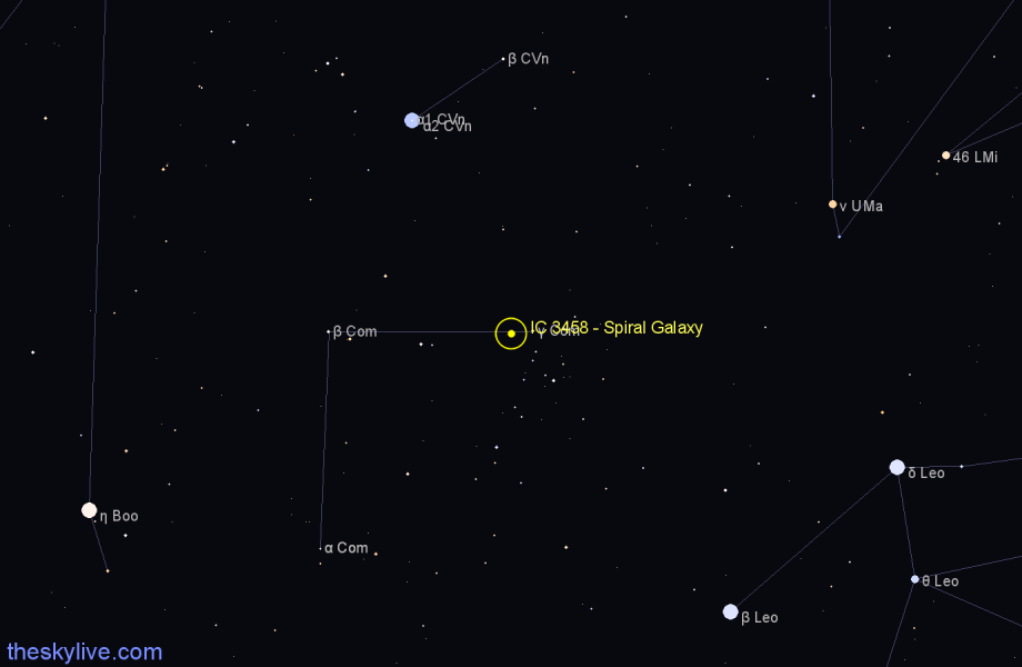 Finder chart IC 3458 - Spiral Galaxy in Coma Berenices star