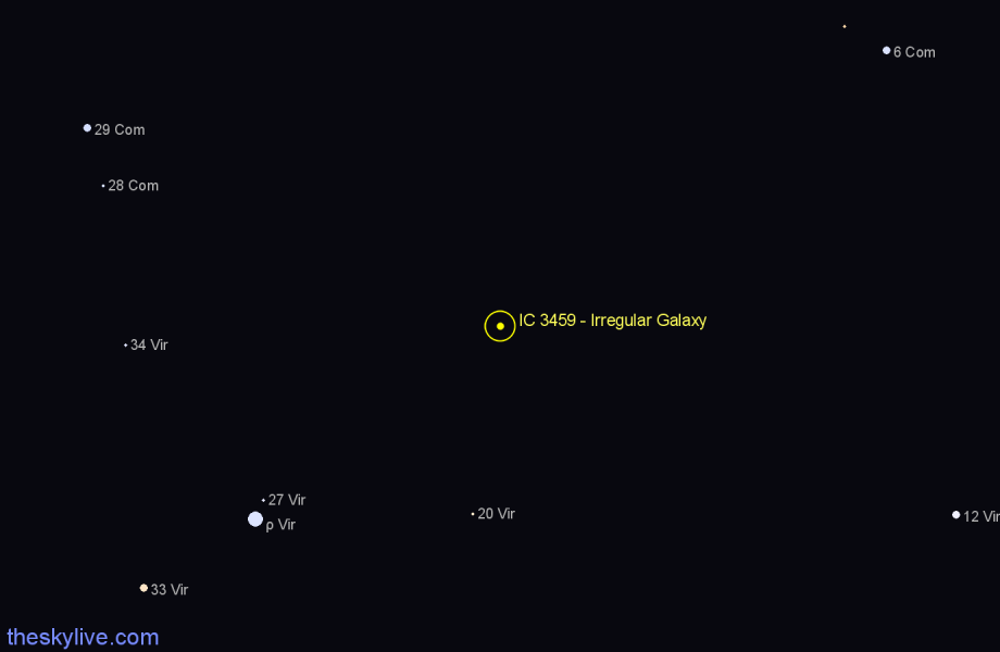 Finder chart IC 3459 - Irregular Galaxy in Virgo star