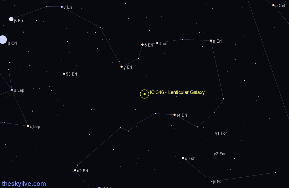 Finder chart IC 346 - Lenticular Galaxy in Eridanus star