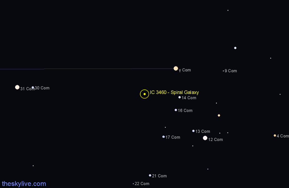 Finder chart IC 3460 - Spiral Galaxy in Coma Berenices star