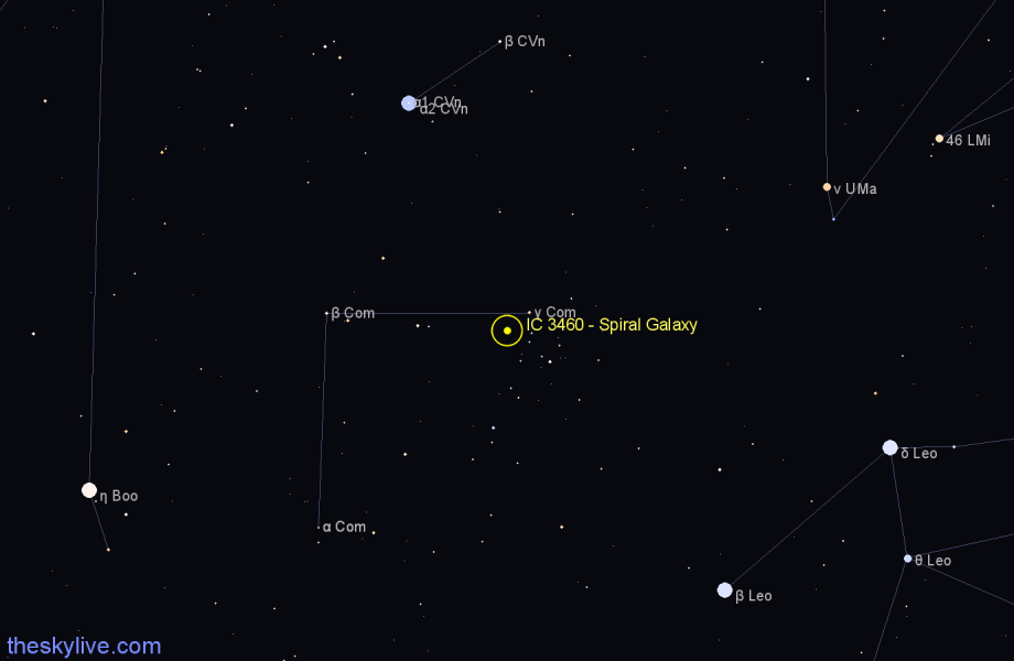 Finder chart IC 3460 - Spiral Galaxy in Coma Berenices star