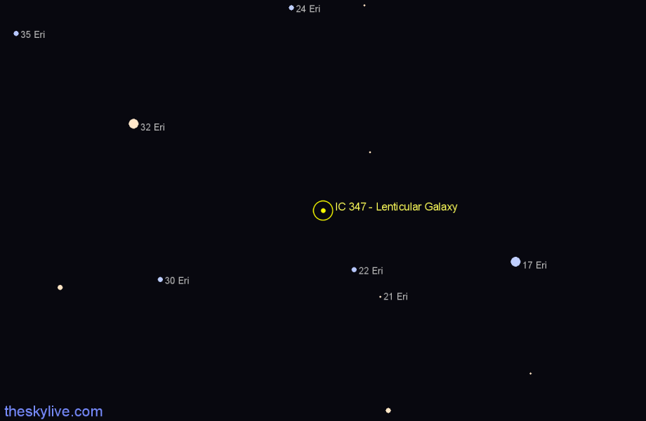 Finder chart IC 347 - Lenticular Galaxy in Eridanus star