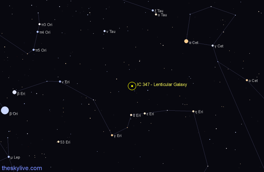 Finder chart IC 347 - Lenticular Galaxy in Eridanus star