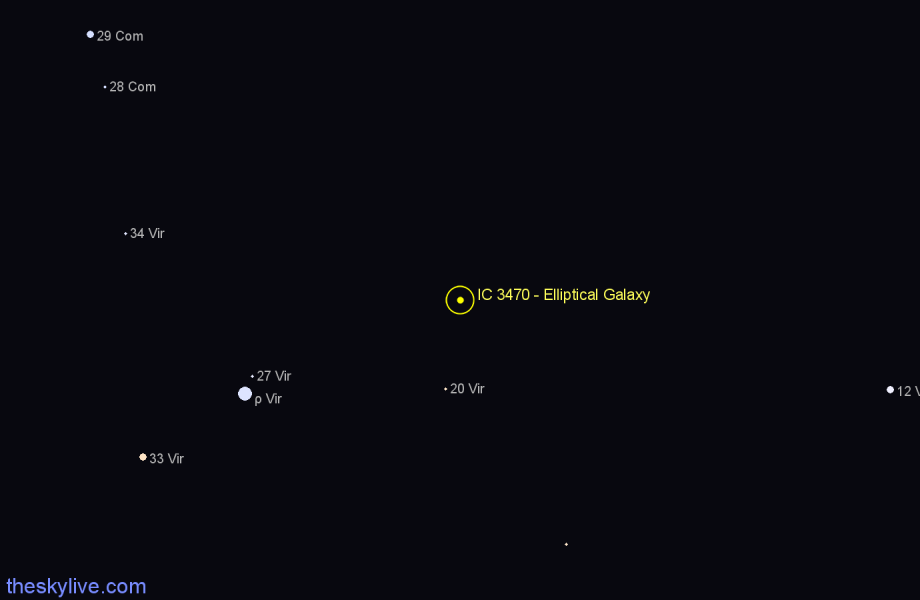 Finder chart IC 3470 - Elliptical Galaxy in Virgo star