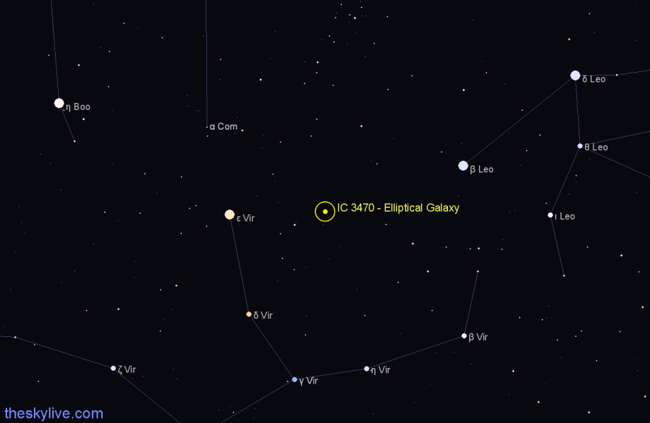 Finder chart IC 3470 - Elliptical Galaxy in Virgo star