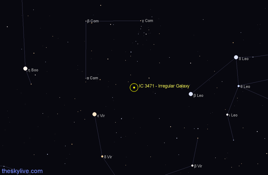 Finder chart IC 3471 - Irregular Galaxy in Coma Berenices star