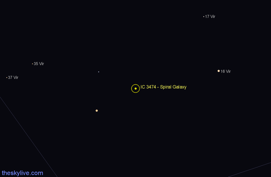 Finder chart IC 3474 - Spiral Galaxy in Virgo star