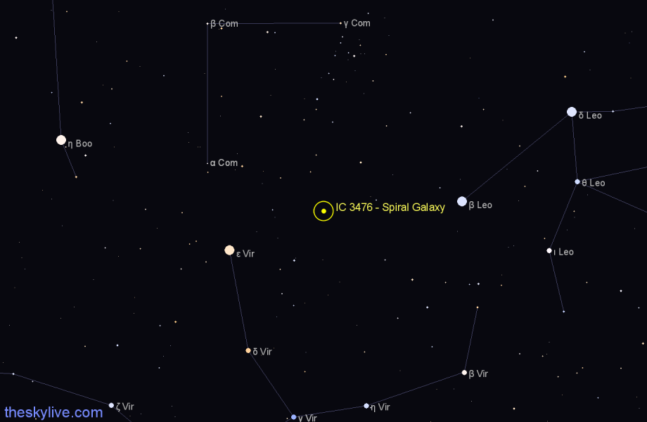 Finder chart IC 3476 - Spiral Galaxy in Coma Berenices star