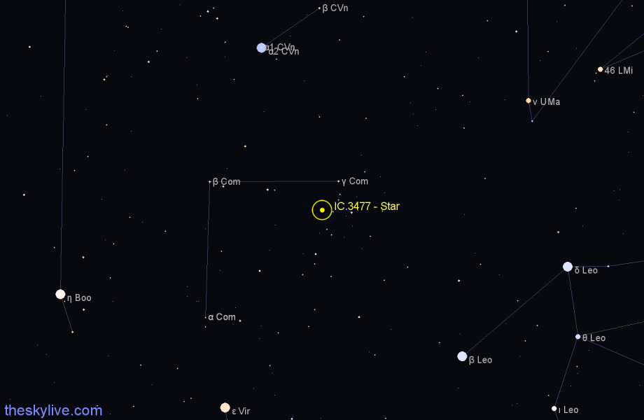 Finder chart IC 3477 - Star in Coma Berenices star