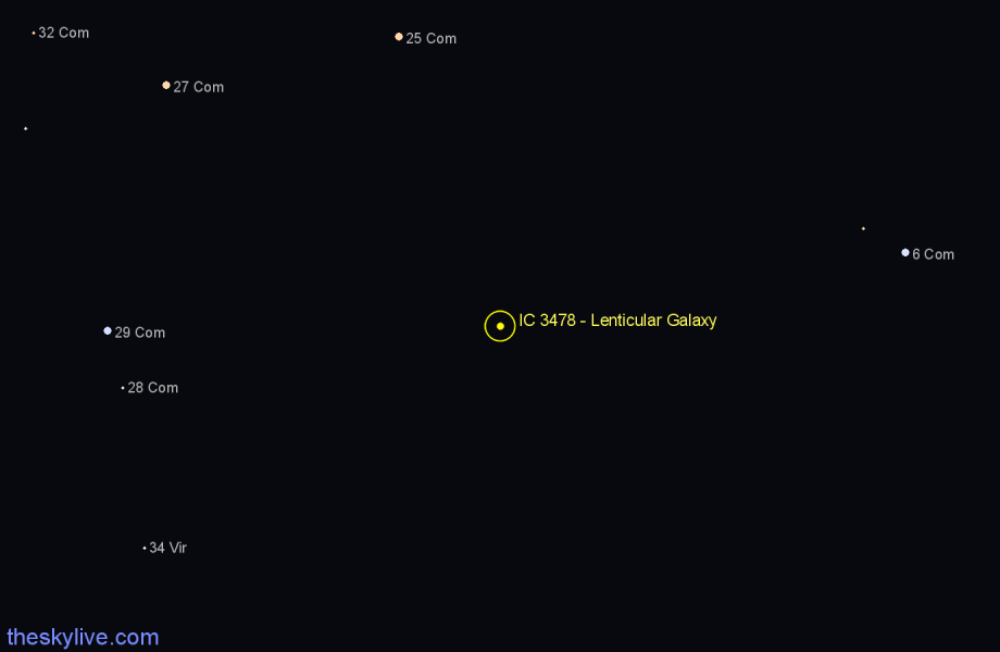 Finder chart IC 3478 - Lenticular Galaxy in Coma Berenices star