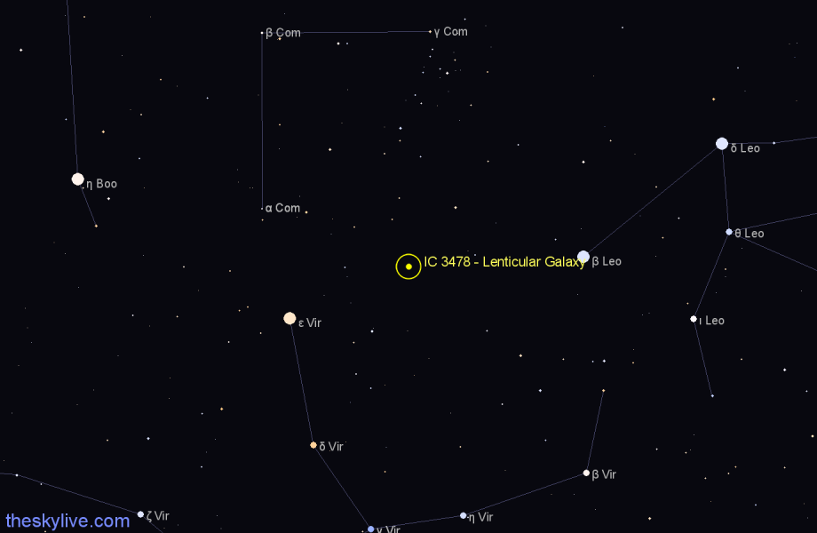 Finder chart IC 3478 - Lenticular Galaxy in Coma Berenices star