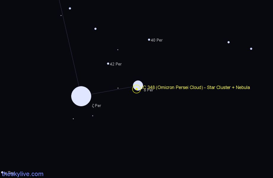 Finder chart IC 348 (Omicron Persei Cloud) - Star Cluster + Nebula in Perseus star