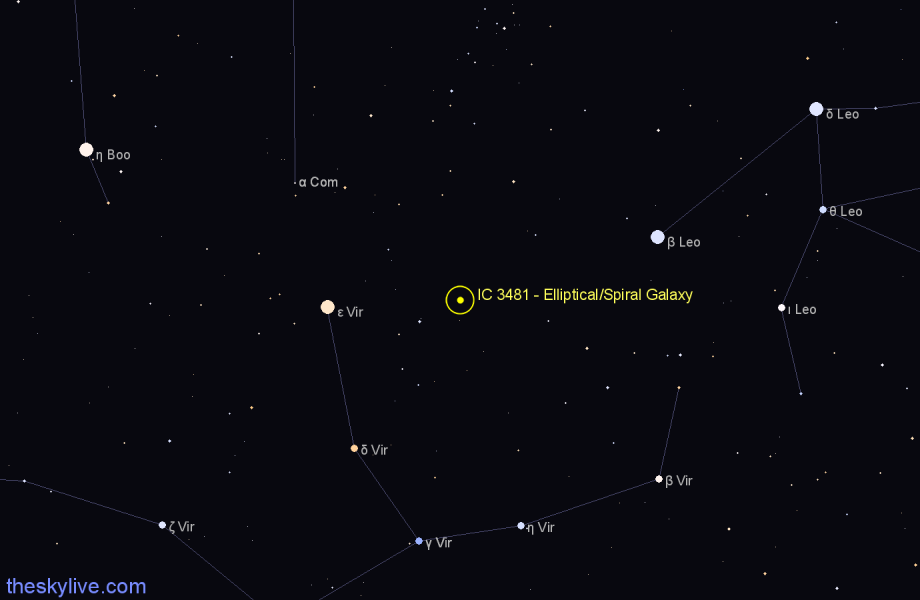 Finder chart IC 3481 - Elliptical/Spiral Galaxy in Virgo star