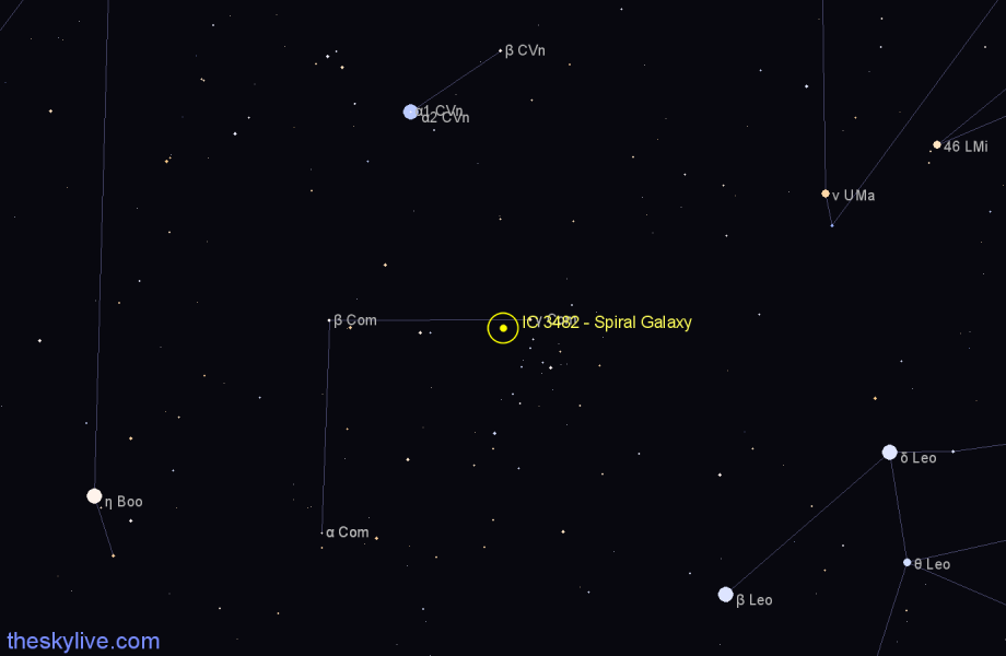 Finder chart IC 3482 - Spiral Galaxy in Coma Berenices star