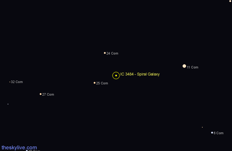 Finder chart IC 3484 - Spiral Galaxy in Coma Berenices star