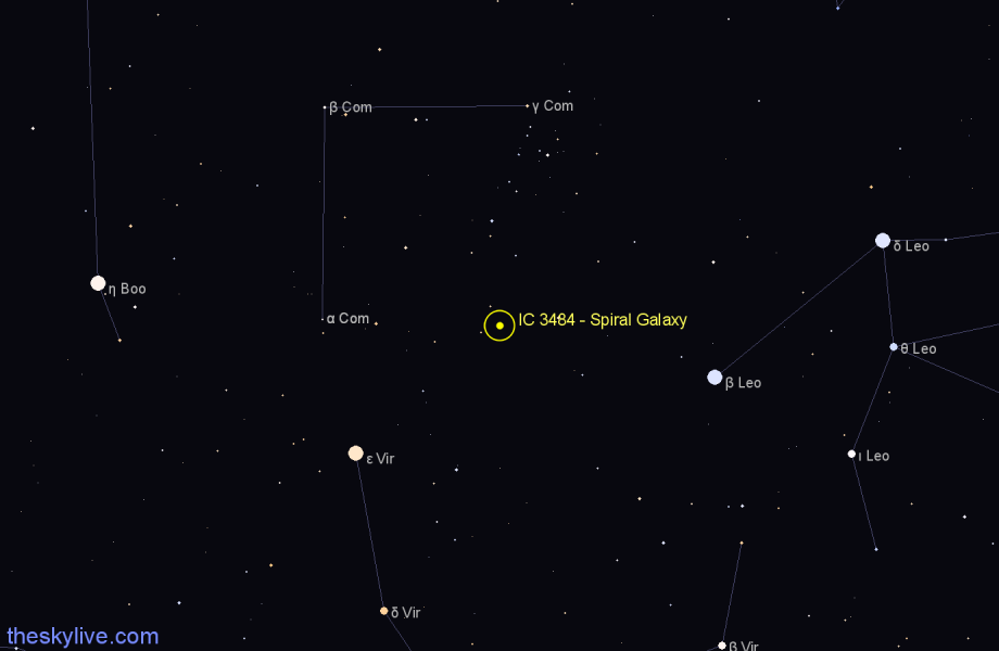 Finder chart IC 3484 - Spiral Galaxy in Coma Berenices star