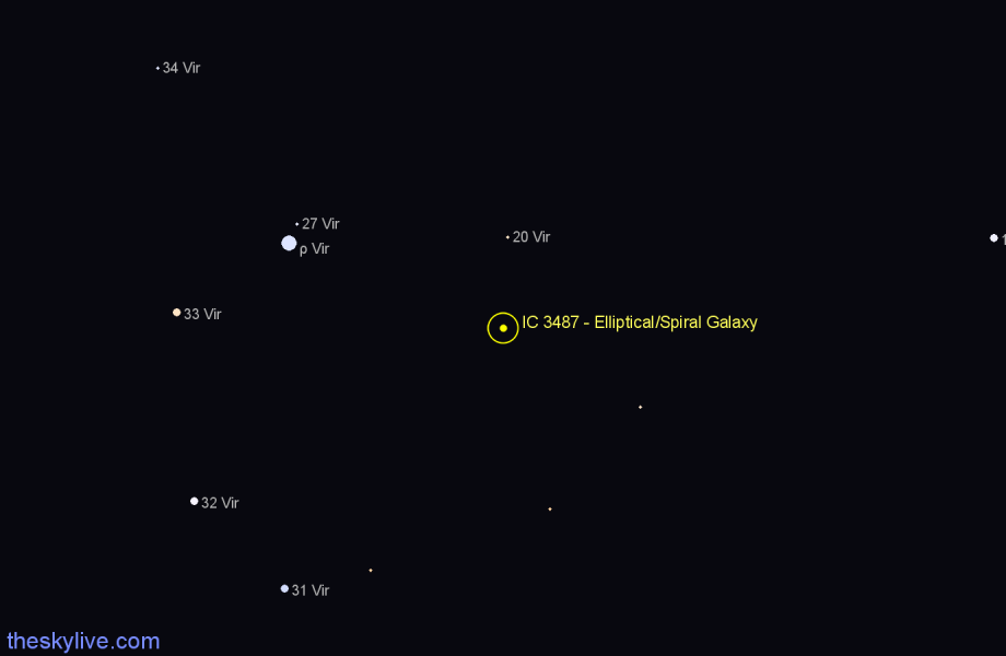 Finder chart IC 3487 - Elliptical/Spiral Galaxy in Virgo star