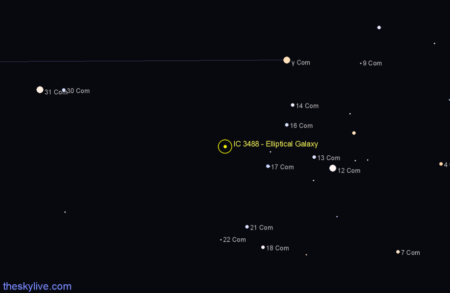 Finder chart IC 3488 - Elliptical Galaxy in Coma Berenices star