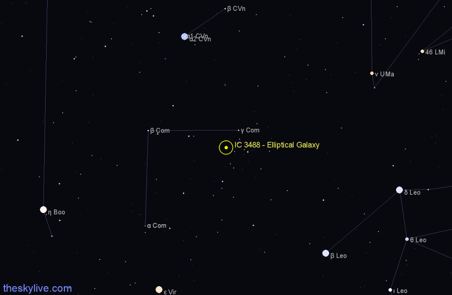 Finder chart IC 3488 - Elliptical Galaxy in Coma Berenices star