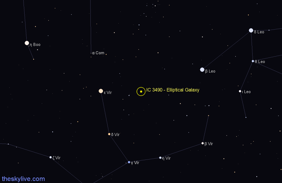 Finder chart IC 3490 - Elliptical Galaxy in Virgo star
